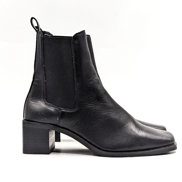 Aldo Women Ruth Black Leather Vintage Retro Square Toe Chelsea Boots size 8.5 - Picture 4 of 11